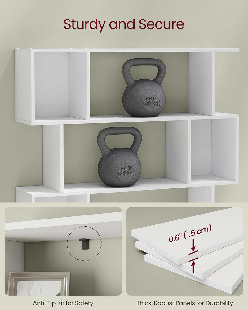 White 5 Tier Wooden Bookcase with Open Shelves for Home or Office Storage by Vasagle