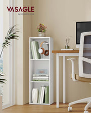 Vasagle 3-Tier cube bookshelf in Cloud White styled in a home office corner