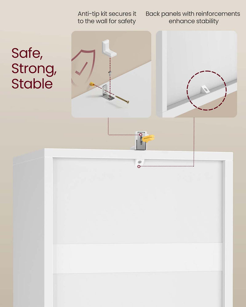Close-up of the anti-tip wall-fixing kit and reinforced back panel
