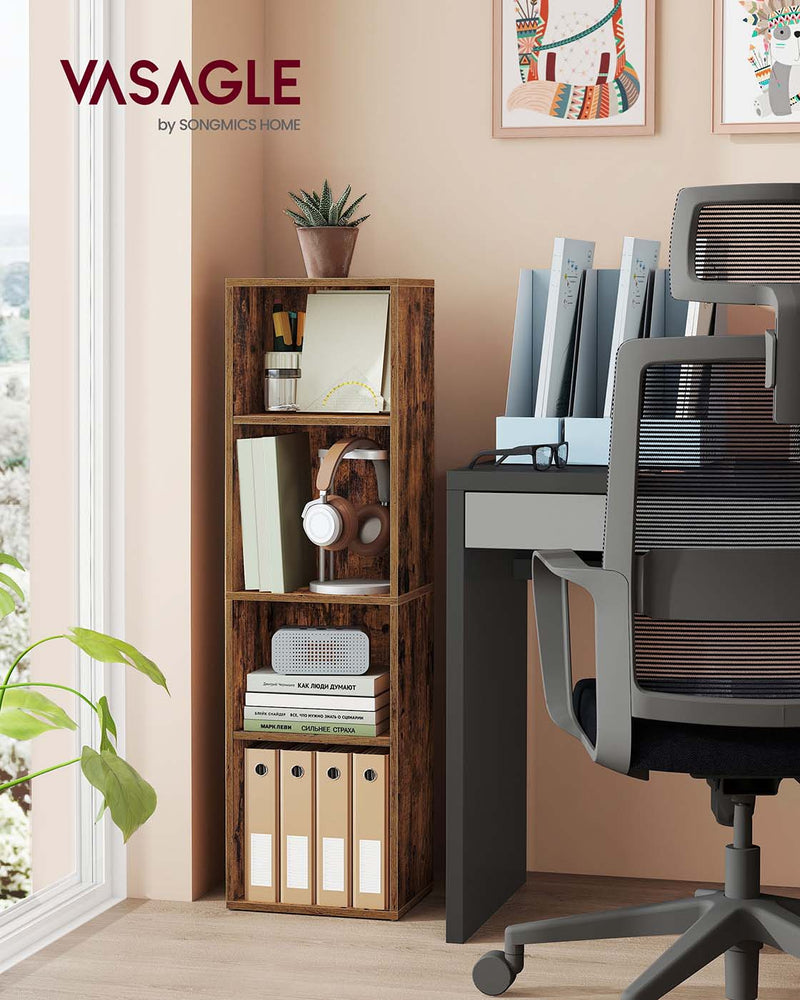4 Tier Cube Bookshelf with Open Shelves for Living Room or Office Storage by Vasagle