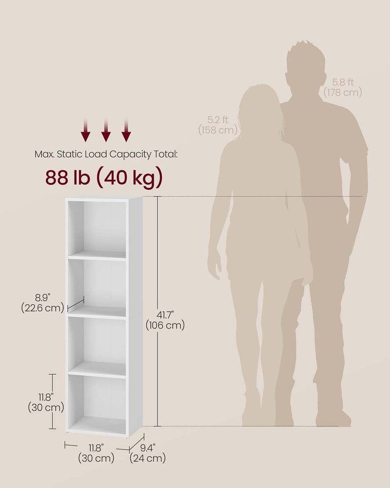 4 Tier Cube Bookcase with Open Shelves for Storage and Display in Home or Office by Vasagle