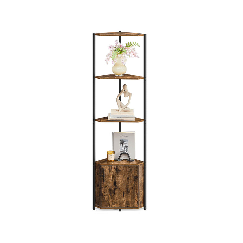 5 Tier Corner Shelf Unit with Storage Rustic Brown and Black Industrial Design by Vasagle