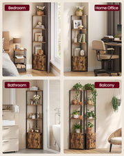 5 Tier Corner Shelf Unit with Storage Rustic Brown and Black Industrial Design by Vasagle