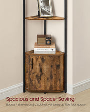 5 Tier Corner Shelf Unit with Storage Rustic Brown and Black Industrial Design by Vasagle