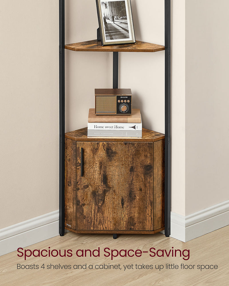 5 Tier Corner Shelf Unit with Storage Rustic Brown and Black Industrial Design by Vasagle