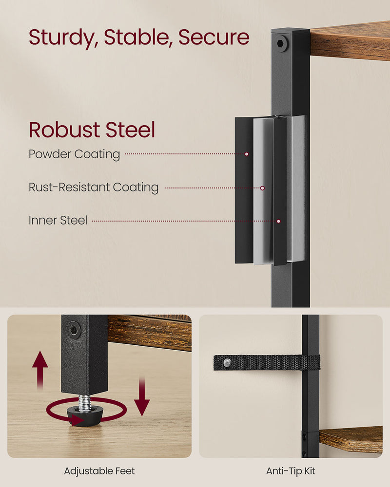 5 Tier Corner Shelf Unit with Storage Rustic Brown and Black Industrial Design by Vasagle