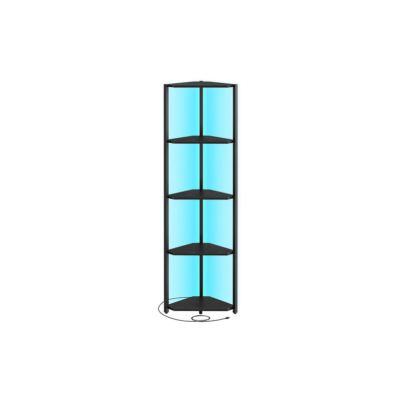 5 Tier Corner Bookcase with Adjustable LED Lighting in Ebony Black for Home by Vasagle