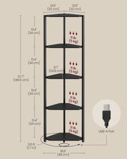 5 Tier Corner Bookcase with Adjustable LED Lights in Ebony Black Wood Finish by Vasagle