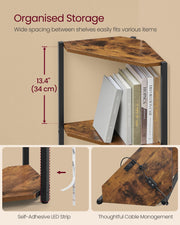 5 Tier Rustic Brown Corner Shelf with Adjustable LED Lights for Living Room by Vasagle