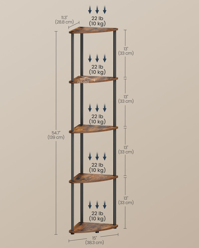 5 Tier Corner Shelf Unit Freestanding Storage Rack Toolless Assembly by Songmics Home