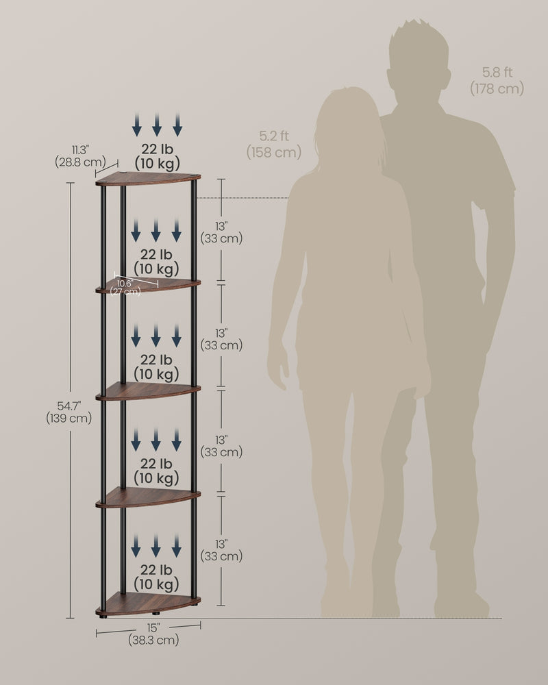 5 Tier Corner Bookcase For Small Spaces with Quick Assembly and Sturdy Metal Frame by Songmics Home SONGMICS HOME