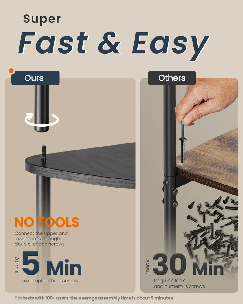 Close-up of toolless slot-together shelf joint