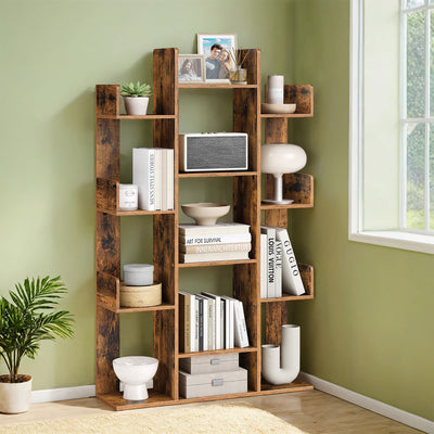 Brown Tree Shaped Bookcase with 13 Open Shelves for Home or Office Storage by Vasagle