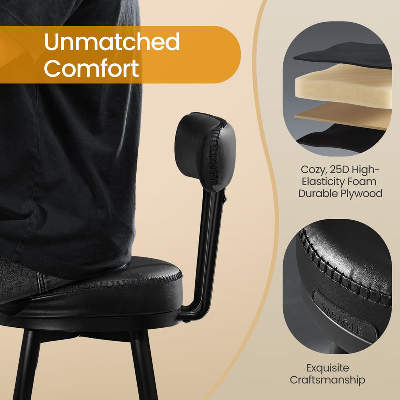 Set of 2 Swivel Bar Height Stools with Backrest and Faux Leather Seats by Vasagle