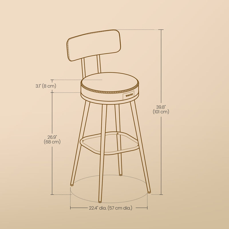 Set of 2 Swivel Bar Height Stools with Backrest and Faux Leather Seats by Vasagle