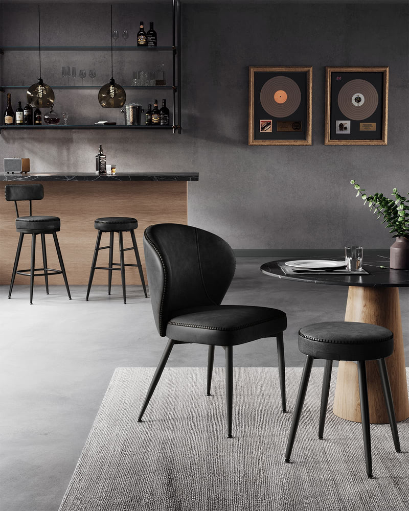 Set of 2 Black Bar Stools with Footrest and Metal Legs for Kitchen or Home Bar by Vasagle