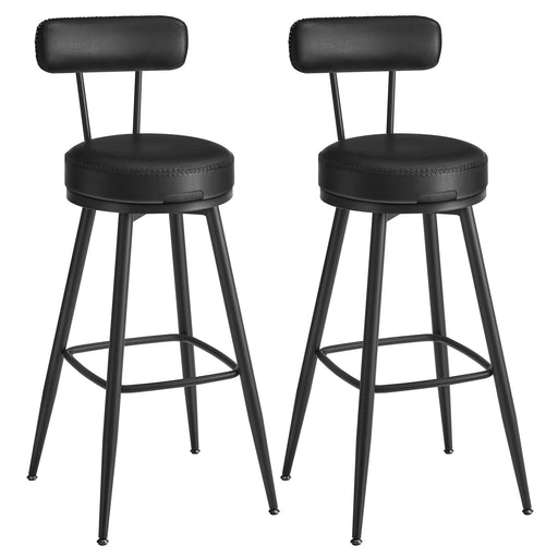Set of 2 Black Bar Stools with Footrest and Metal Legs for Kitchen or Home Bar by Vasagle