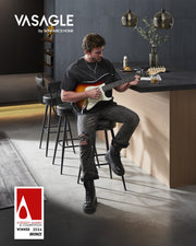 Set of 2 Black Bar Stools with Footrest and Metal Legs for Kitchen or Home Bar by Vasagle