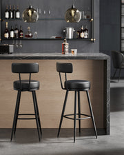 Set of 2 Black Bar Stools with Footrest and Metal Legs for Kitchen or Home Bar by Vasagle