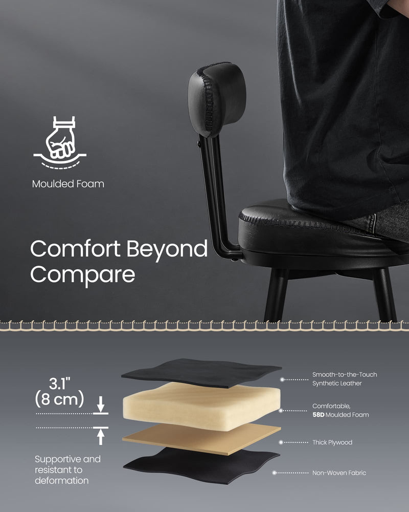 Set of 2 Black Bar Stools with Footrest and Metal Legs for Kitchen or Home Bar by Vasagle