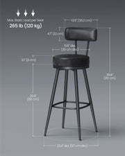 Set of 2 Black Bar Stools with Footrest and Metal Legs for Kitchen or Home Bar by Vasagle