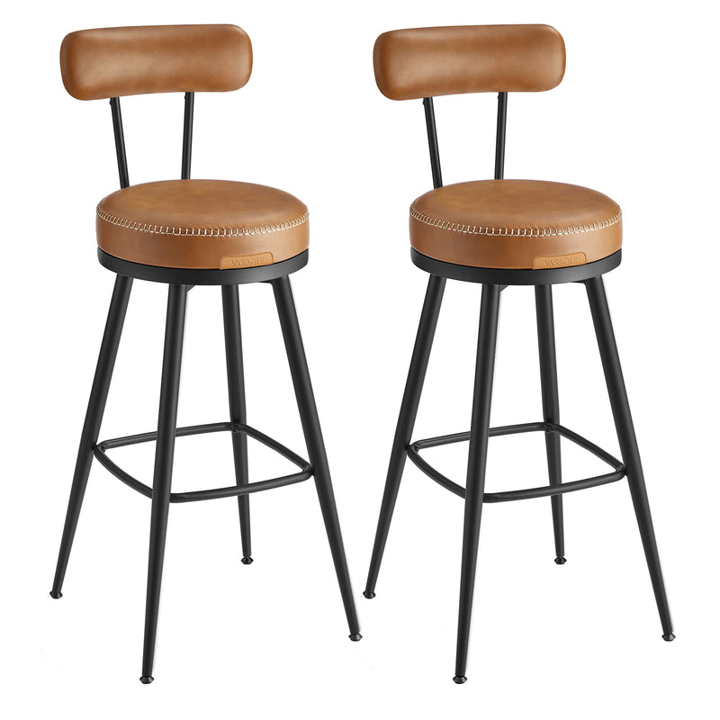 Set of 2 Caramel Brown Swivel Bar Stools with 360 Degree Rotation and Footrest by Vasagle
