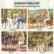 Cast Aluminium Bistro Set for 2 with Umbrella Hole for Patio or Balcony, Bronze Tone Outsunny