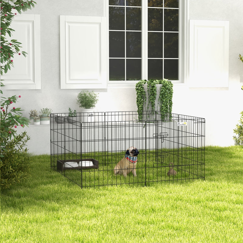 Eight Panel Metal Puppy Playpen Fence For Small Dogs Indoor And Outdoor Use Black