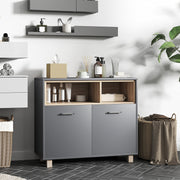 Grey Freestanding Bathroom Storage Floor Cabinet with Shelves and Double Doors by HOMCOM