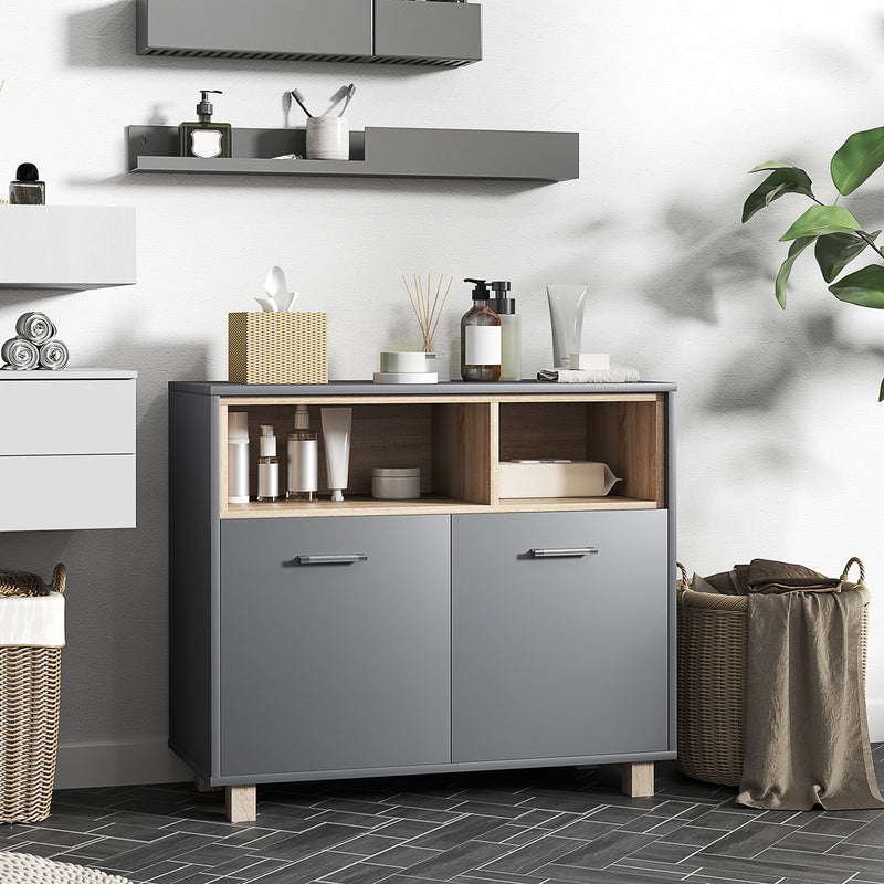 Grey Freestanding Bathroom Storage Floor Cabinet with Shelves and Double Doors by HOMCOM