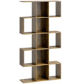 HOMCOM 5-Tier Bookshelf, S Shaped Geometric Bookcase with 15 Compartments, Rustic Brown AOSOM