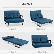 4 in 1 Velvet Touch Double Sofa Bed With Cushions Converts to Lounger or Recliner Blue
