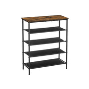 Rustic Brown 5 Tier Shoe Rack with Steel Frame and Fabric Shelves for Hallway by Vasagle