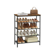 Rustic Brown 5 Tier Shoe Rack with Steel Frame and Fabric Shelves for Hallway by Vasagle
