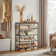 Rustic Brown 5 Tier Shoe Rack with Steel Frame and Fabric Shelves for Hallway by Vasagle