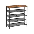Rustic Brown 5 Tier Steel Shoe Rack with Mesh Shelves and Wide Top Storage by Vasagle
