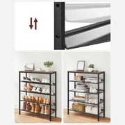 Rustic Brown 5 Tier Steel Shoe Rack with Mesh Shelves and Wide Top Storage by Vasagle