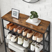Rustic Brown 5 Tier Steel Shoe Rack with Mesh Shelves and Wide Top Storage by Vasagle