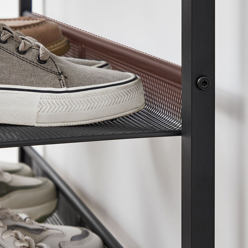 Rustic Brown 5 Tier Steel Shoe Rack with Mesh Shelves and Wide Top Storage by Vasagle