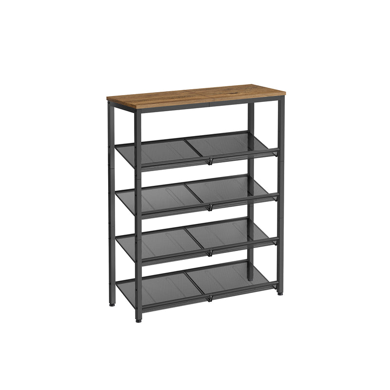 5 Tier Shoe Rack with Large Top Shelf in Honey Brown and Ink Black by Vasagle