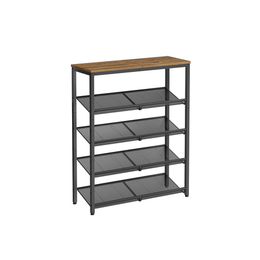 5 Tier Shoe Rack with Large Top Shelf in Honey Brown and Ink Black by Vasagle