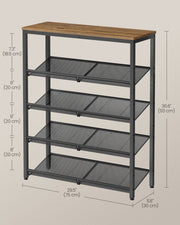 5 Tier Shoe Rack with Large Top Shelf in Honey Brown and Ink Black by Vasagle