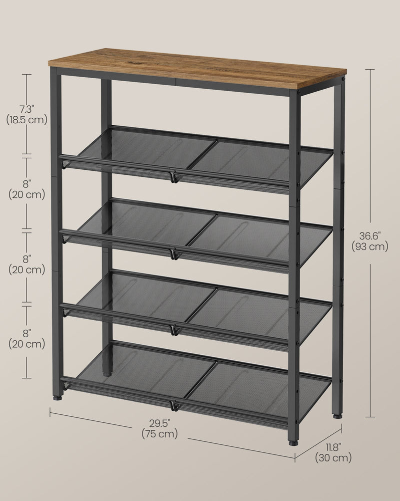 5 Tier Shoe Rack with Large Top Shelf in Honey Brown and Ink Black by Vasagle