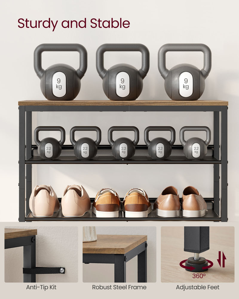 5 Tier Shoe Rack with Large Top Shelf in Honey Brown and Ink Black by Vasagle