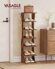 Slim 7 Tier Shoe Rack for Small Spaces Space Saving Rustic Brown Shoe Organiser by Vasagle