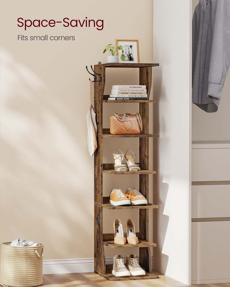 Slim 7 Tier Shoe Rack for Small Spaces Space Saving Rustic Brown Shoe Organiser by Vasagle