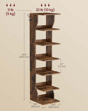 Slim 7 Tier Shoe Rack for Small Spaces Space Saving Rustic Brown Shoe Organiser by Vasagle