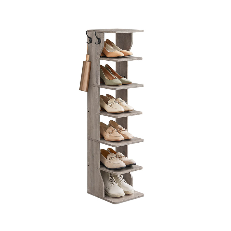 7 Tier Slim Shoe Rack for Small Spaces Narrow Freestanding Organiser Heather Greige by Vasagle
