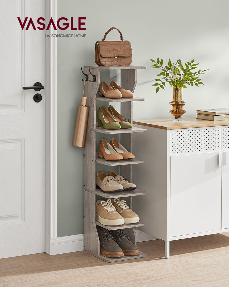 7 Tier Slim Shoe Rack for Small Spaces Narrow Freestanding Organiser Heather Greige by Vasagle
