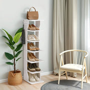 7 Tier Slim Shoe Rack with Hooks Vertical Space Saving Shoe Storage for Hallway by Vasagle